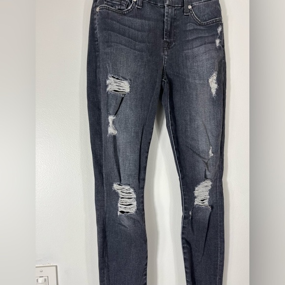 7 for all Mankind The Skinny Distressed Jeans Womens Waist Size 23 Dark Denim - Picture 5 of 13